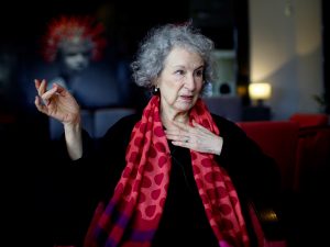 Canadian writer Margaret Atwood speaks during an interview at a hotel in Havana, Cuba, February 8, 2017. Picture taken on February 8, 2017. REUTERS/Alexandre Meneghini - RTSY5HP